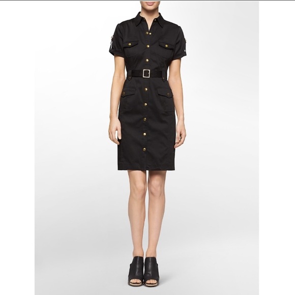 Calvin Klein Dresses & Skirts - Calvin Klein black utility belted shirt dress 12